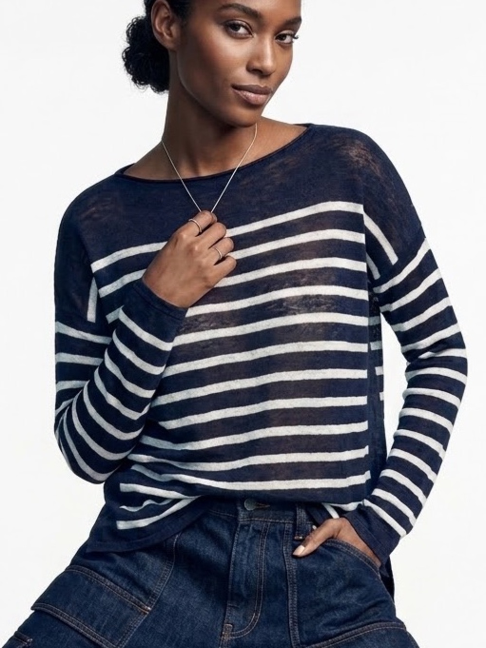 Vince 100% Linen Striped Lightweight Sweater Womens Size Small Sheer Boatneck